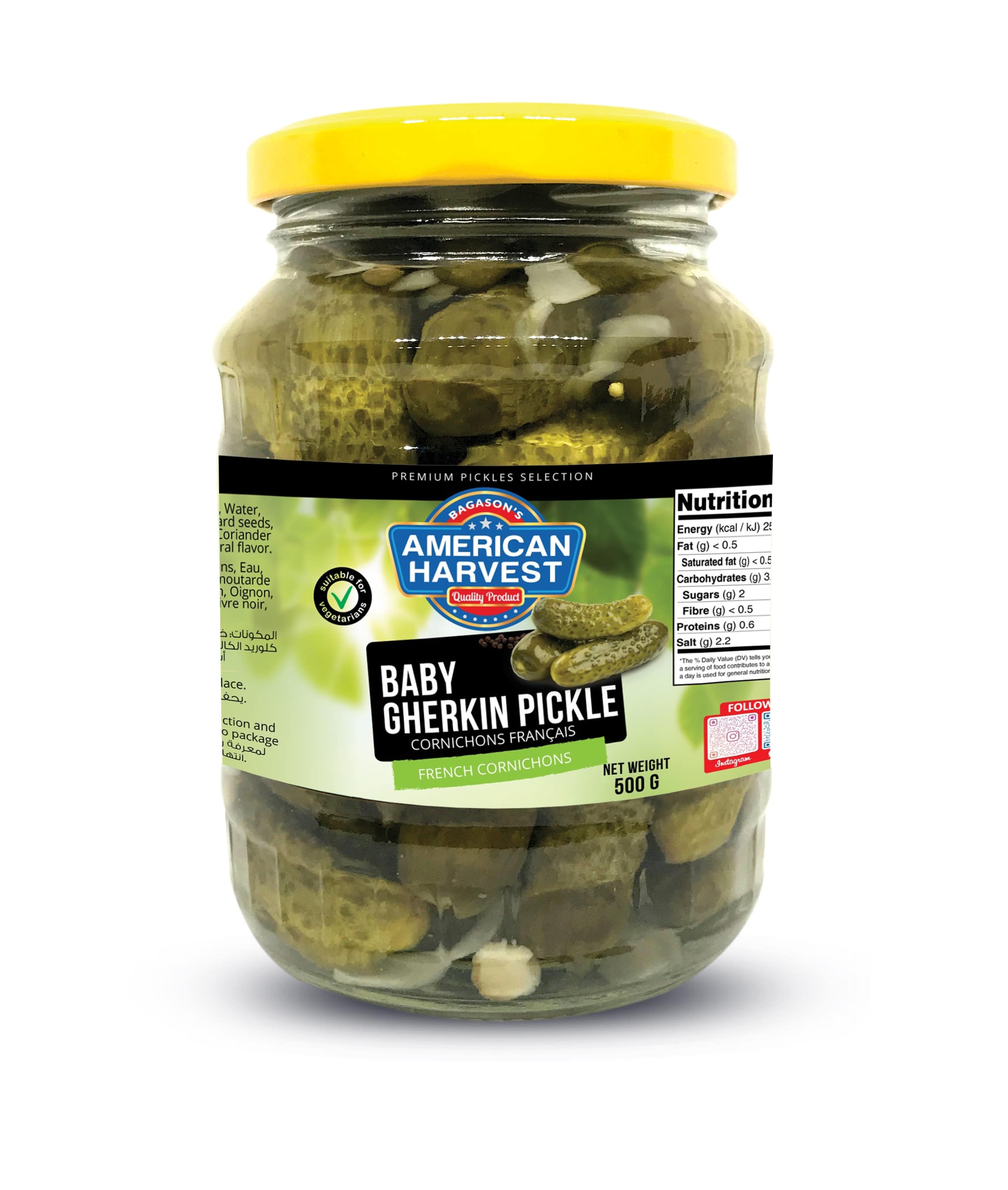 American Harvest Baby Gherkins Pickle | French Cornichons | 500 g