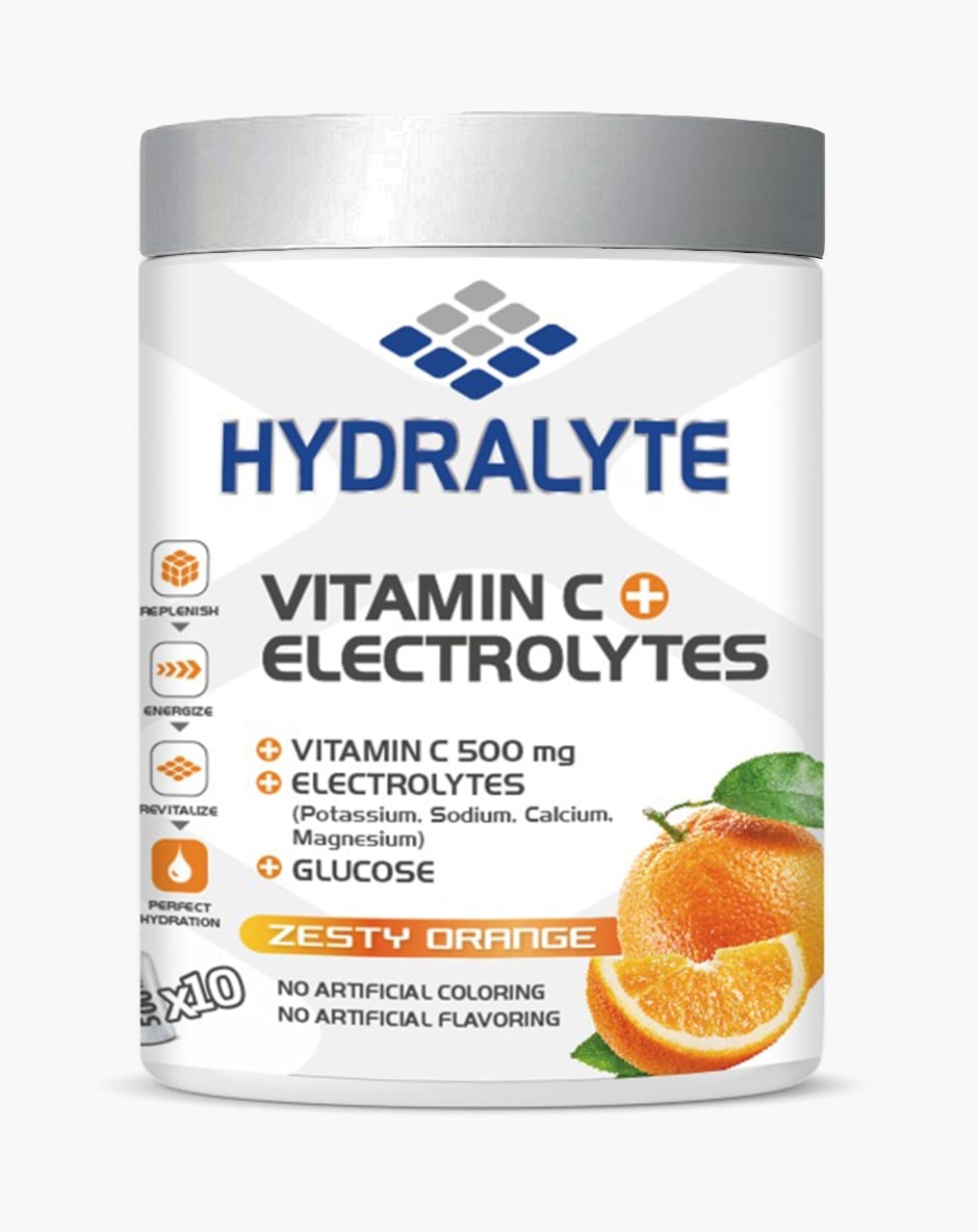 Hydralyte Vitamin C + Electrolyte Hydration Sports Drink Powder Mix Jar | 20 Servings Per Container (250ml) | Orange Flavor Jar, 200 gm, Pack of 12