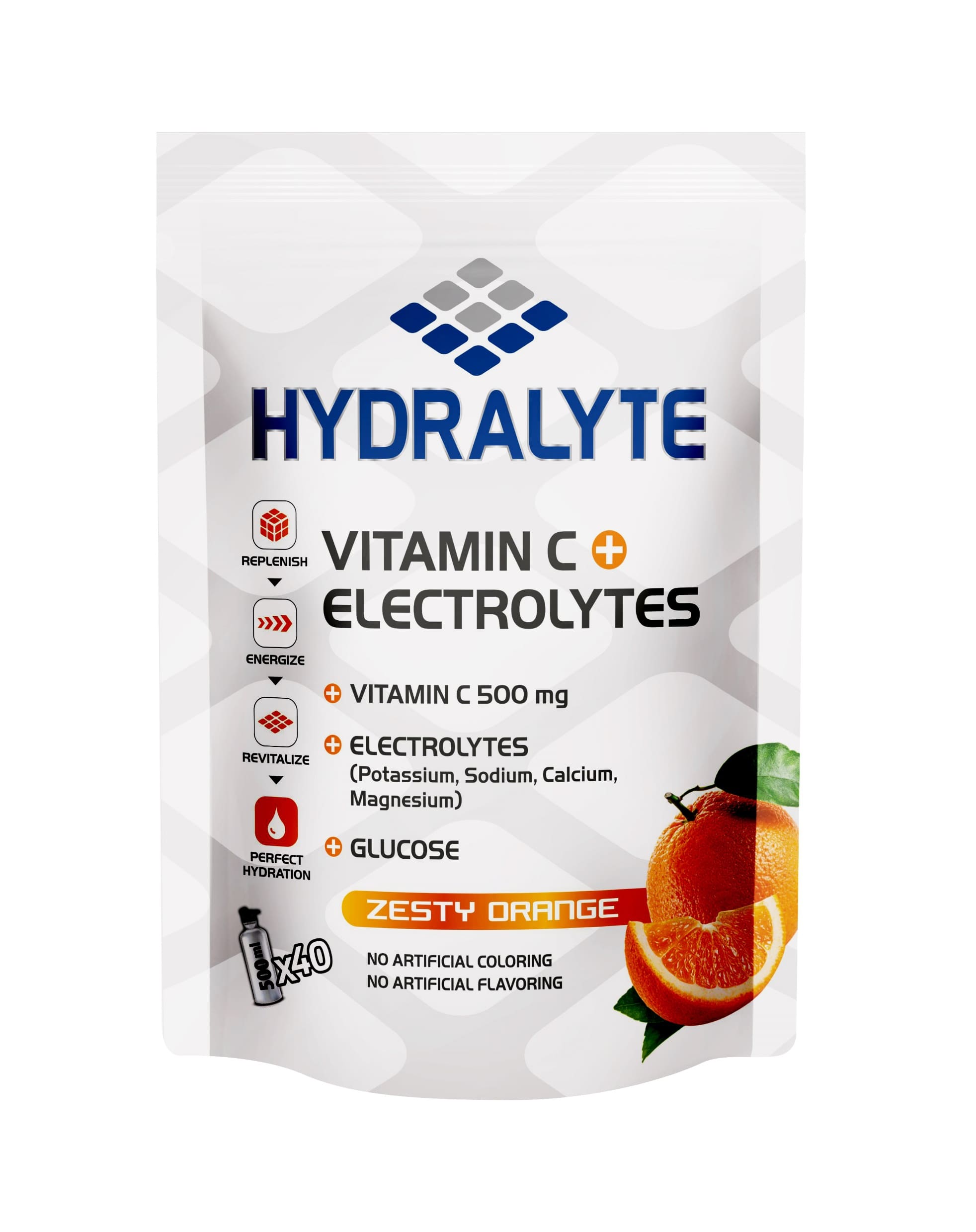 Hydralyte Vitamin C + Electrolyte Hydration Sports Drink Powder Mix Pouch | 80 Servings Per Container (250ml) | Orange Flavor, 800 gm, Pack of 10