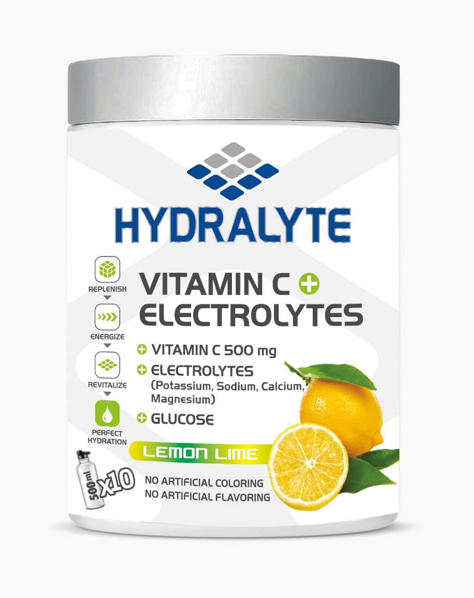 Hydralyte Vitamin C + Electrolyte Hydration Sports Drink Powder Mix Jar | 20 Servings Per Container (250ml) | Lemon Flavor Jar 200 gm, Pack of 12