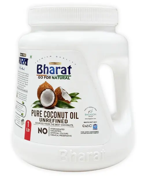 Bharat Pure Coconut Oil 1 Litre | Unrefined | Sourced from the Best Coconuts