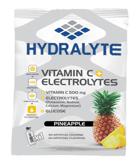 Hydralyte Vitamin C + Electrolyte Hydration Sports Drink Powder Mix | 1 Sachet make 500ml | Natural Electrolyte Replacement Supplement for Rapid Hydration | Pineapple Flavor, 20 gm