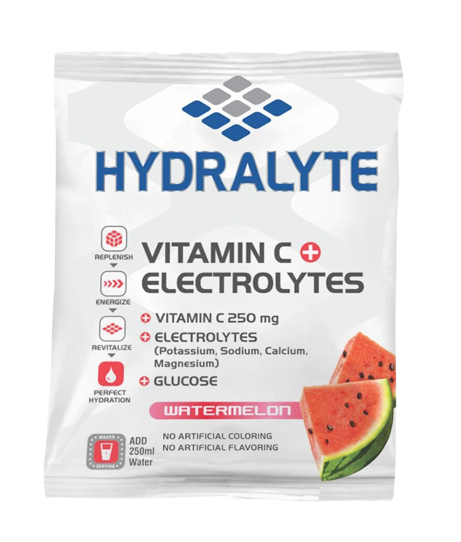 Hydralyte Vitamin C + Electrolyte Hydration Sports Drink Powder Mix | 1 Sachet make 250ml | Natural Electrolyte Replacement Supplement for Rapid Hydration | Watermelon Flavor, 10 gm