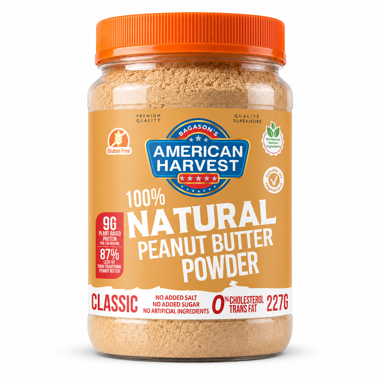 American Harvest All Natural Peanut Butter Powder 227g | 9grams Plant Protein Per Serving | 100% Pure Peanuts | No Additives, No Artificial Ingredients, No Added Sugar