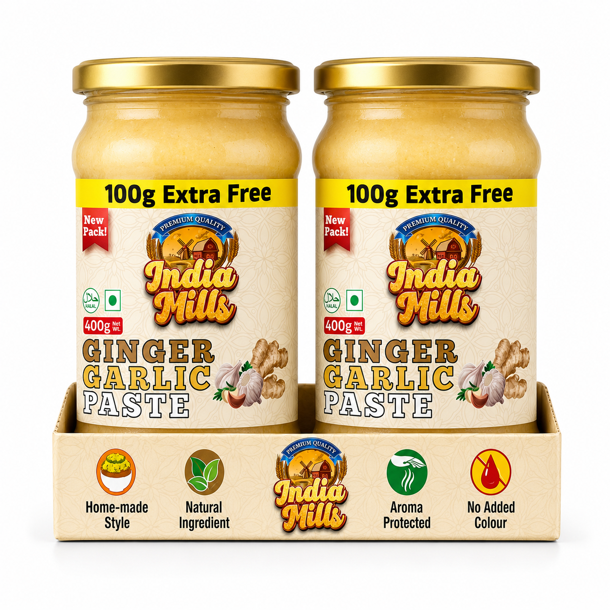 INDIA MILLS Ginger Garlic Paste 400gm, Pack of 2