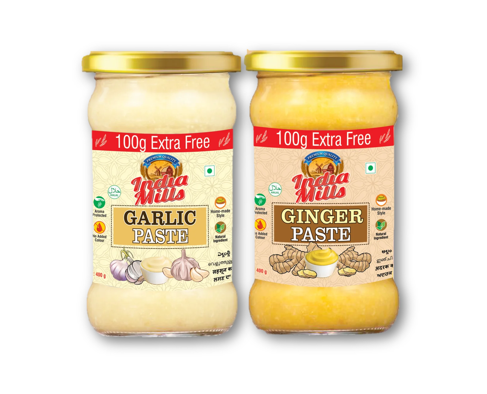 INDIA MILLS Ginger Paste + Garlic Paste - 400 gm + 400 gm