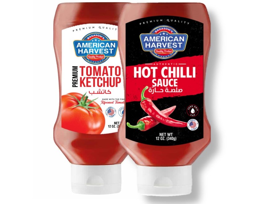 American Harvest Tomato Ketchup And Hot Chilli Sauce 340grams Pack of 2