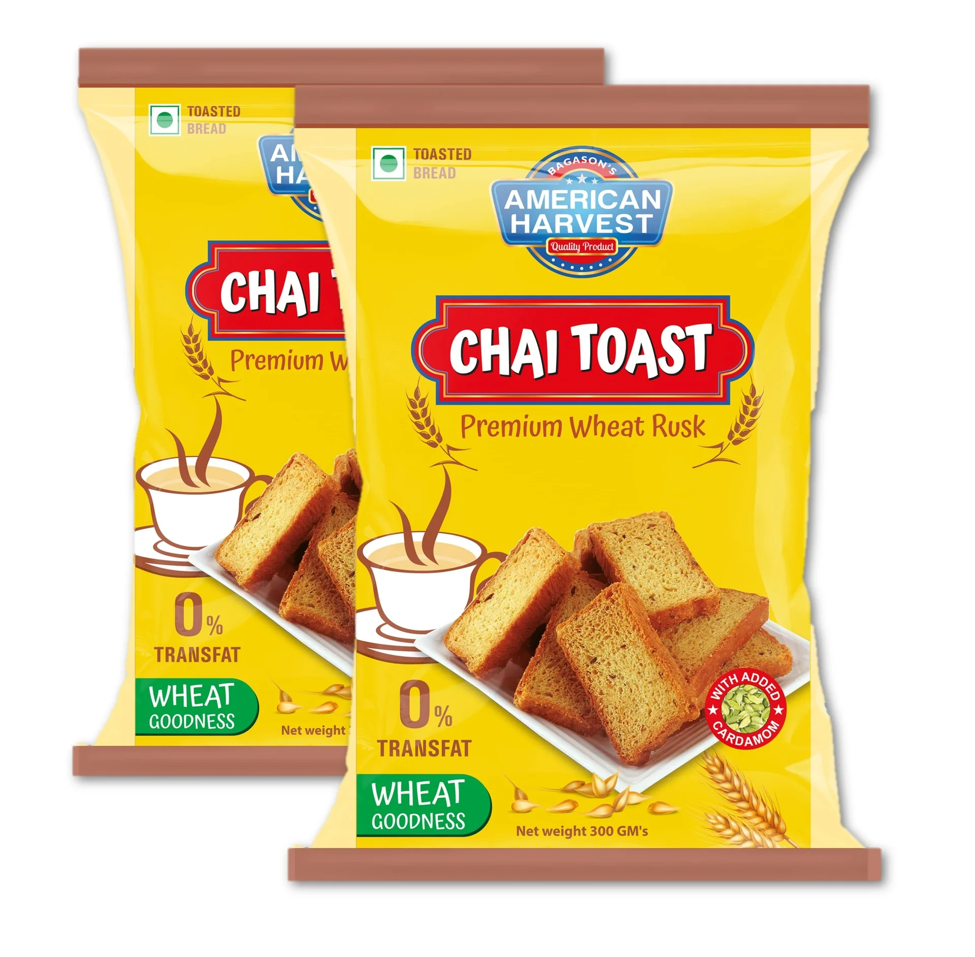 American Harvest Chai Toast Premium Wheat Rusk With Added Cardamom 300grams Pack of 2