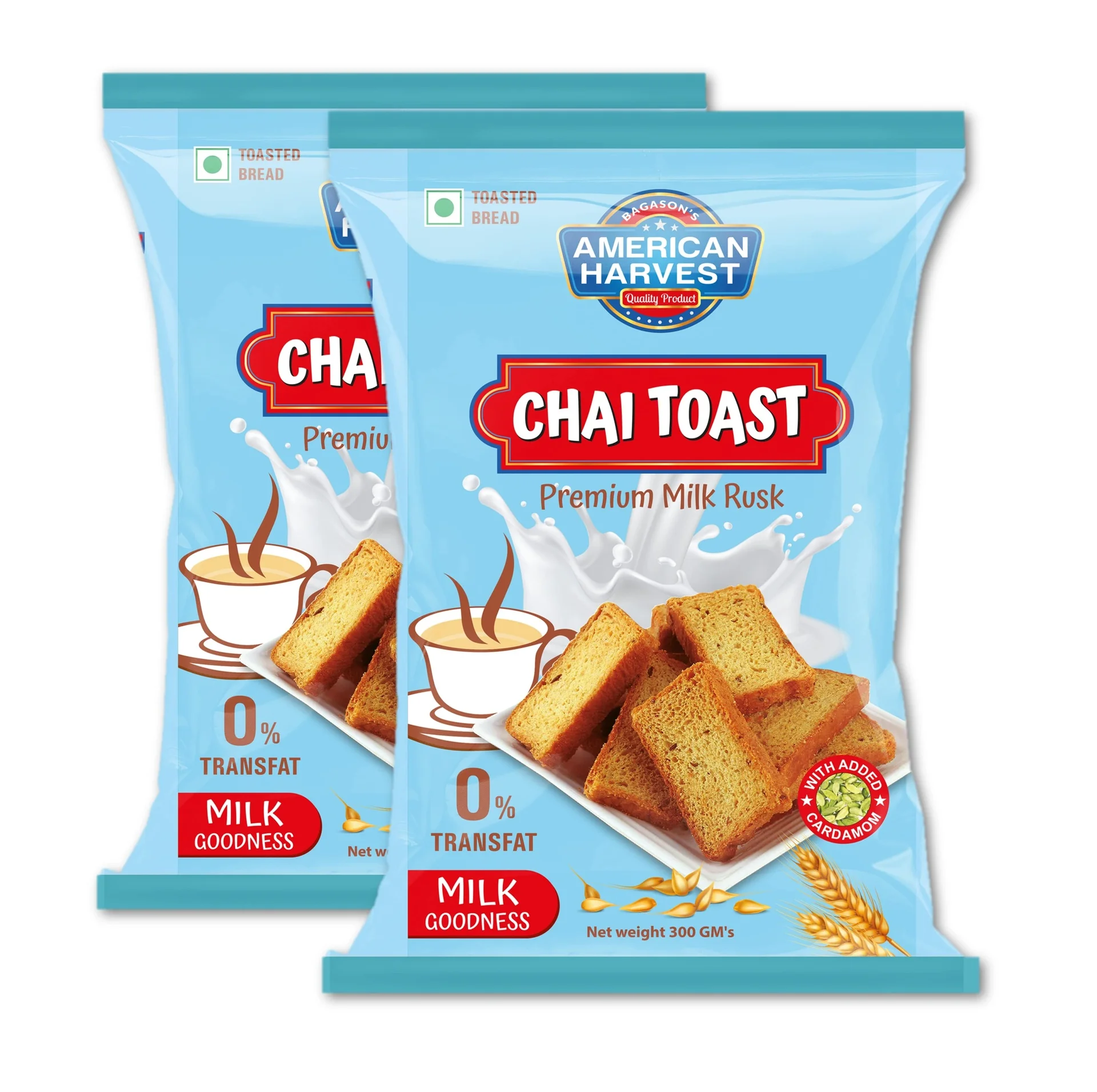 American Harvest Chai Toast Premium Milk Rusk With Added Cardamom 300g Pack of 2