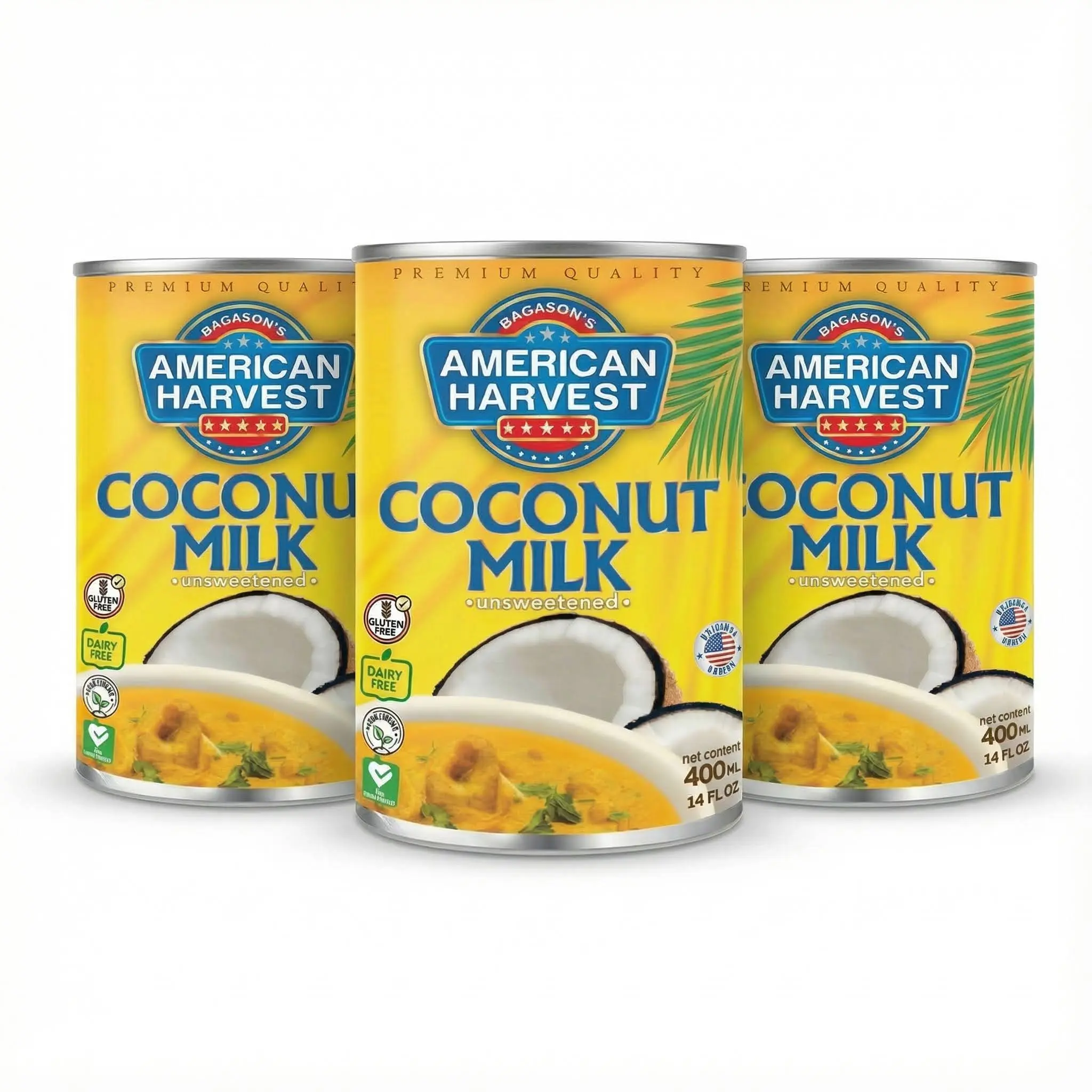 American Harvest Coconut Milk 400 ml Can, Pack Of 3 | Unsweetened | Product of Thailand