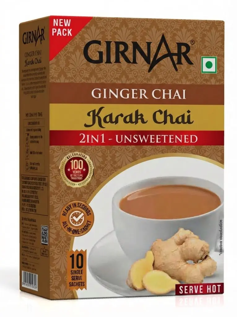 GIRNAR Instant Karak Tea 2in1 Ginger Premix Chai 10 Sachets 80g