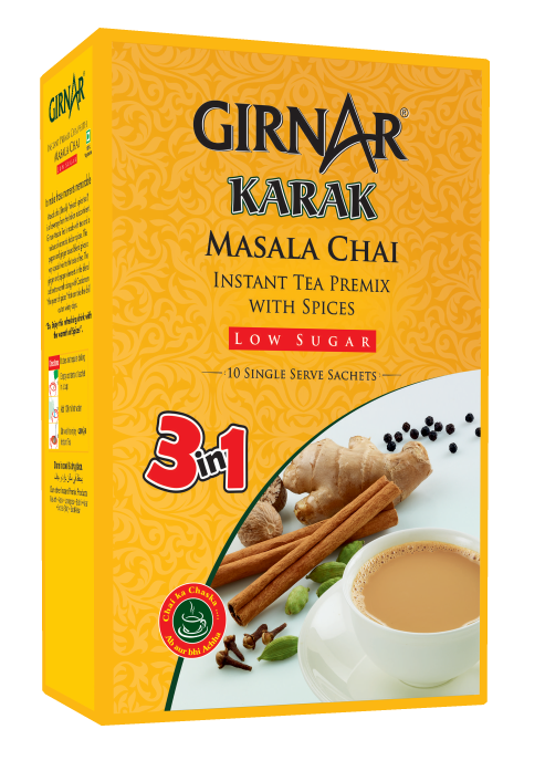 Girnar Instant Karak Tea 2in1 Masala Chai Premix Low Sugar (10 Sachets) 80g