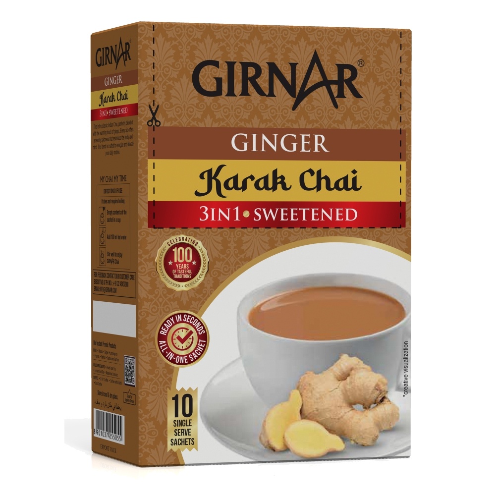 GIRNAR Instant Karak Tea 3in1 Ginger Premix Chai 10 Sachets 140g