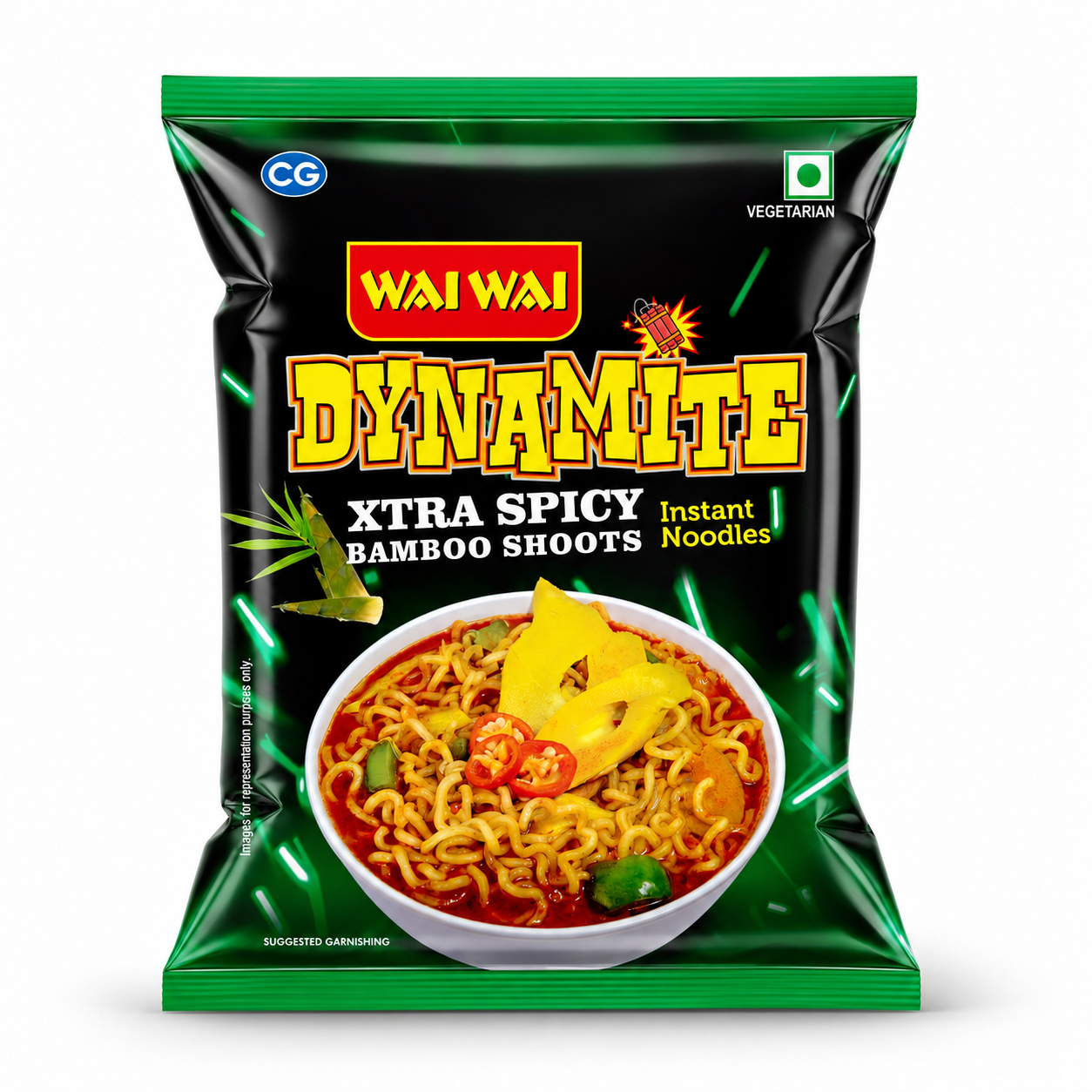 Wai Wai Dynamite Vegetable Flavor Noodles | Extra Spicy Veg Flavour | 100g Pack | Fiery Hot Veg Ramen | Bold & Explosive Taste