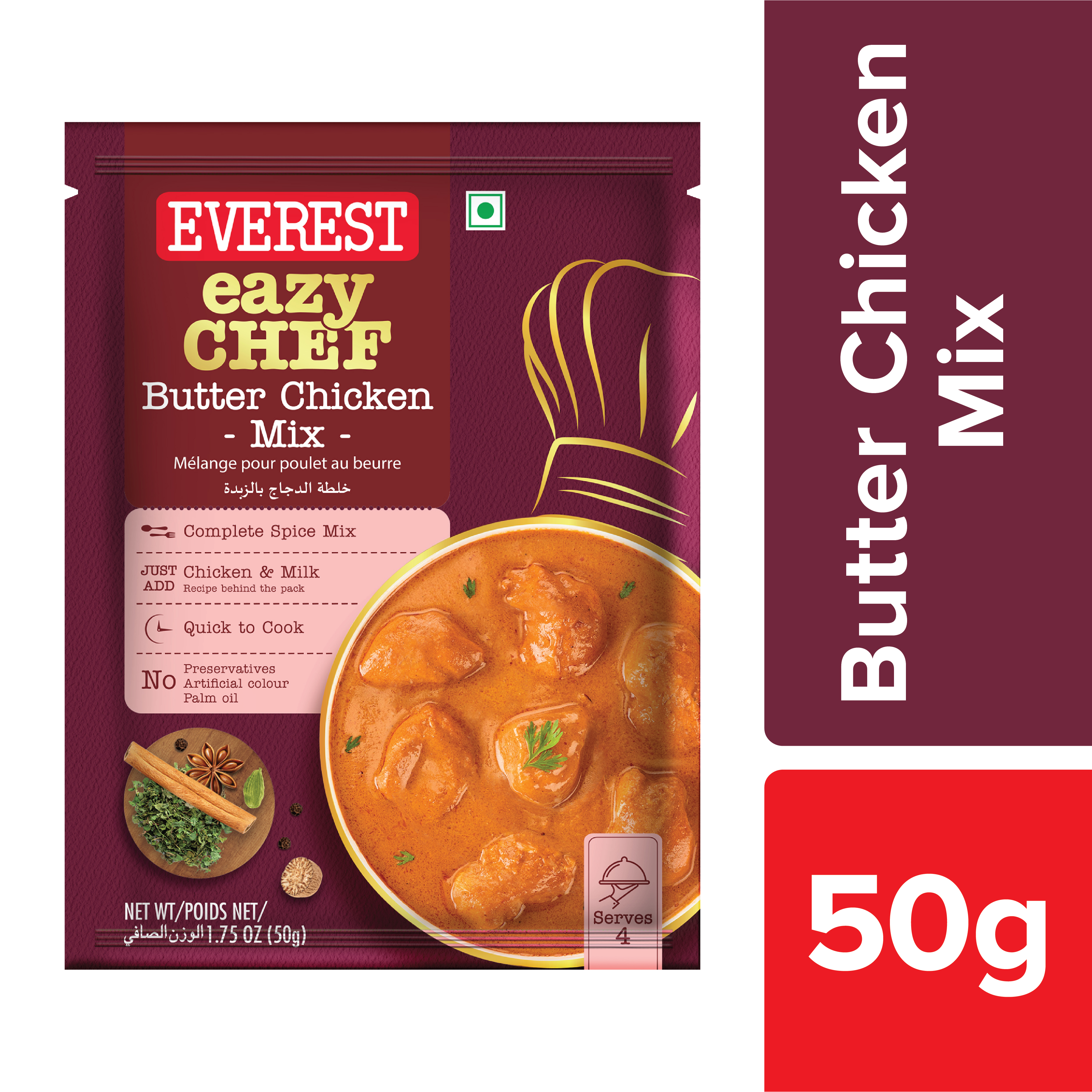 Everest Eazy Chef Butter Chicken Spice Mix 50g | Authentic Indian Butter Masala | Ready to Cook Curry Blend | No Preservatives | Serves 4
