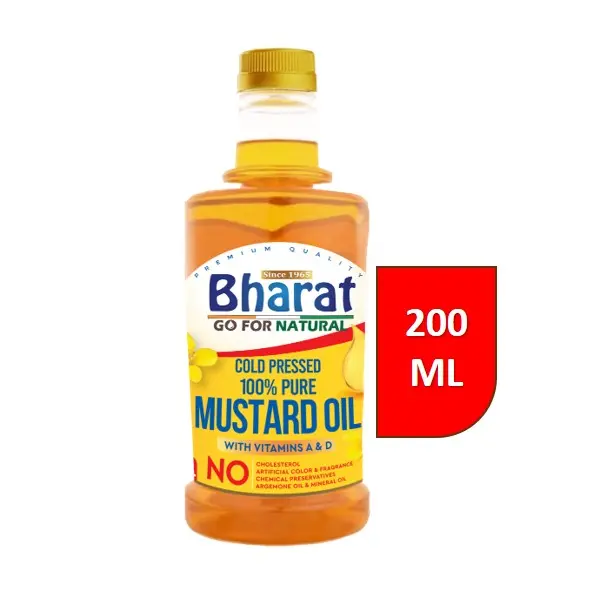 Bharat Pure Mustard Oil | The Finest (Kachi Ghani) Mustard Cooking Oil, 200 ml