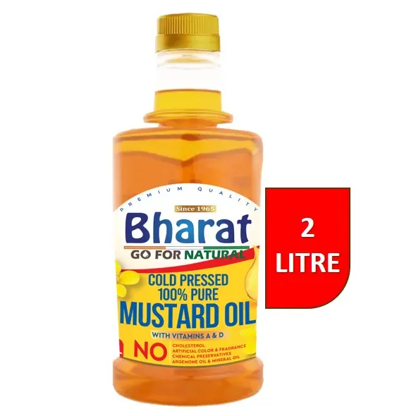 Bharat Pure Mustard Oil | The Finest (Kachi Ghani) Mustard Cooking Oil, 2 Litre Jar