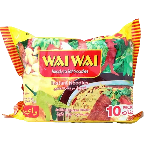 Wai Wai Chicken Flavor Brown Instant Noodles, 75 gm Pack Of 10