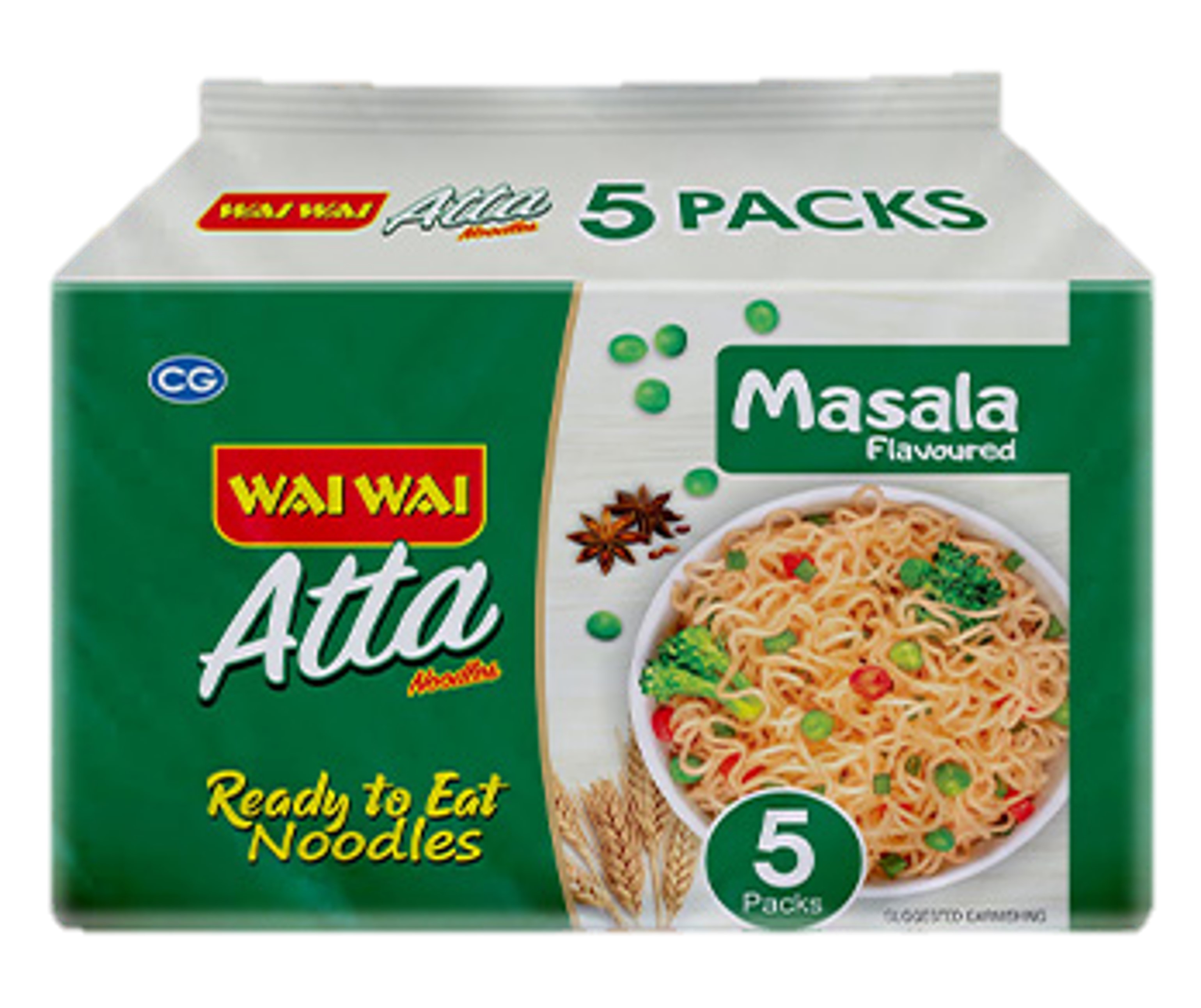 Wai Wai Atta Noodles - Ready To Eat, Instant, Veg Masala Flavor 75 grams Pack of 5