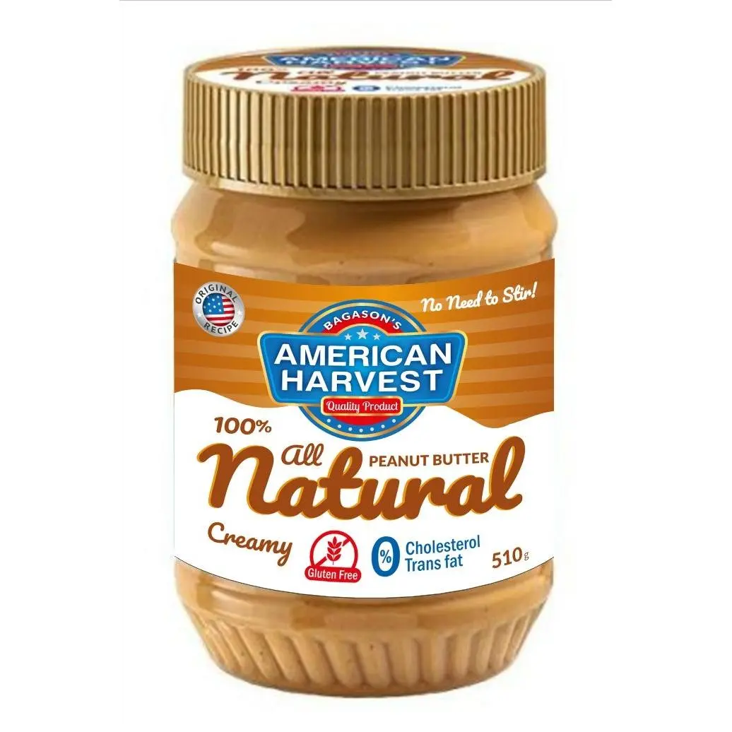 American Harvest All Natural Peanut Butter Creamy 510g Jar | 100% Peanuts | No Added Sugar, No Salt, No Sweetener | Gluten Free | High Protein Plant-Based Spread