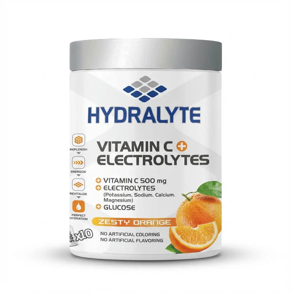 Hydralyte Vitamin C + Electrolyte Hydration Sports Drink Powder Mix Jar | 20 Servings Per Container (250ml) | Natural Electrolyte Replacement Supplement for Rapid Hydration | Orange Flavor Jar, 200 gm
