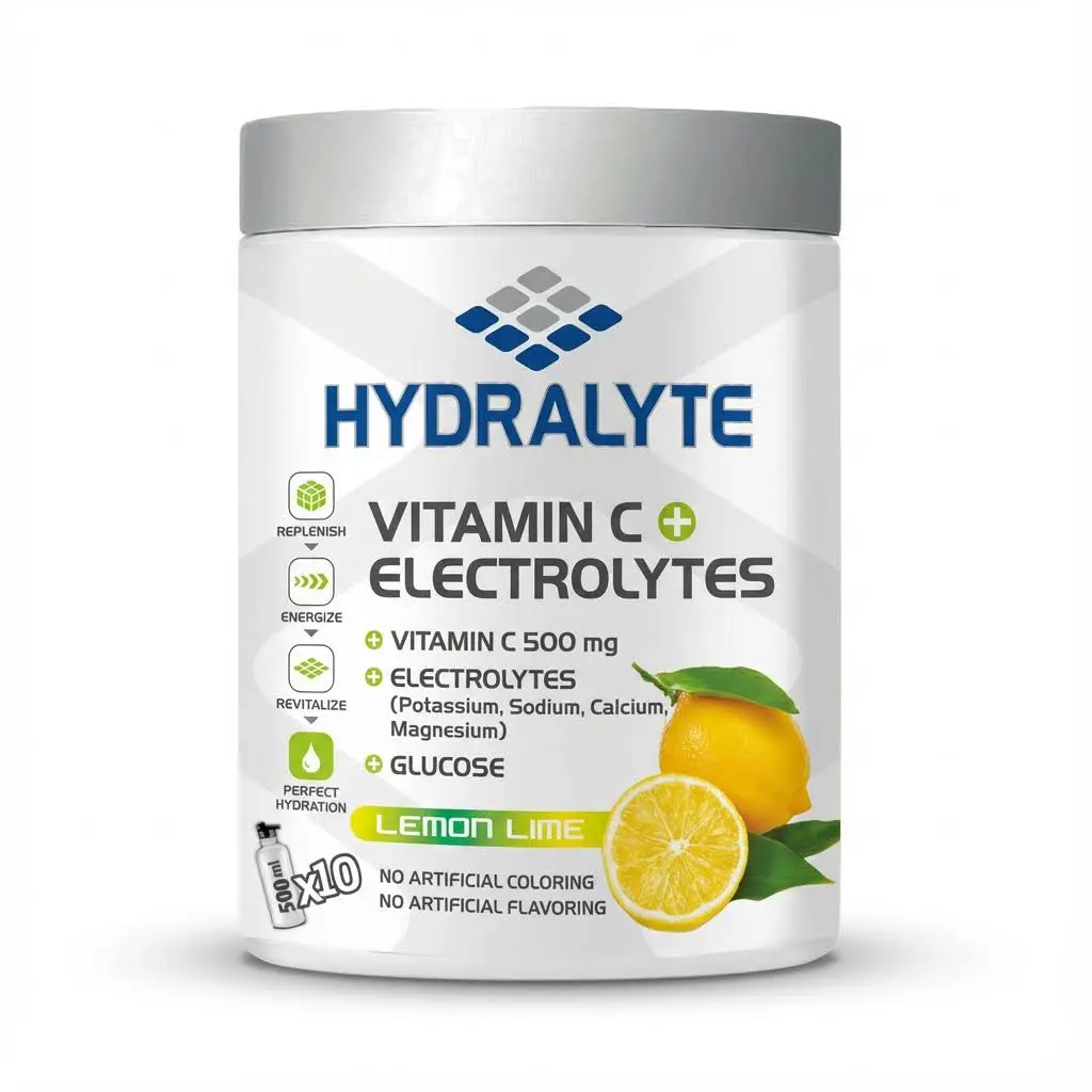 Hydralyte Vitamin C + Electrolyte Hydration Sports Drink Powder Mix Jar | 20 Servings Per Container (250ml) | Natural Electrolyte Replacement Supplement for Rapid Hydration | Lemon Flavor Jar, 200 gm