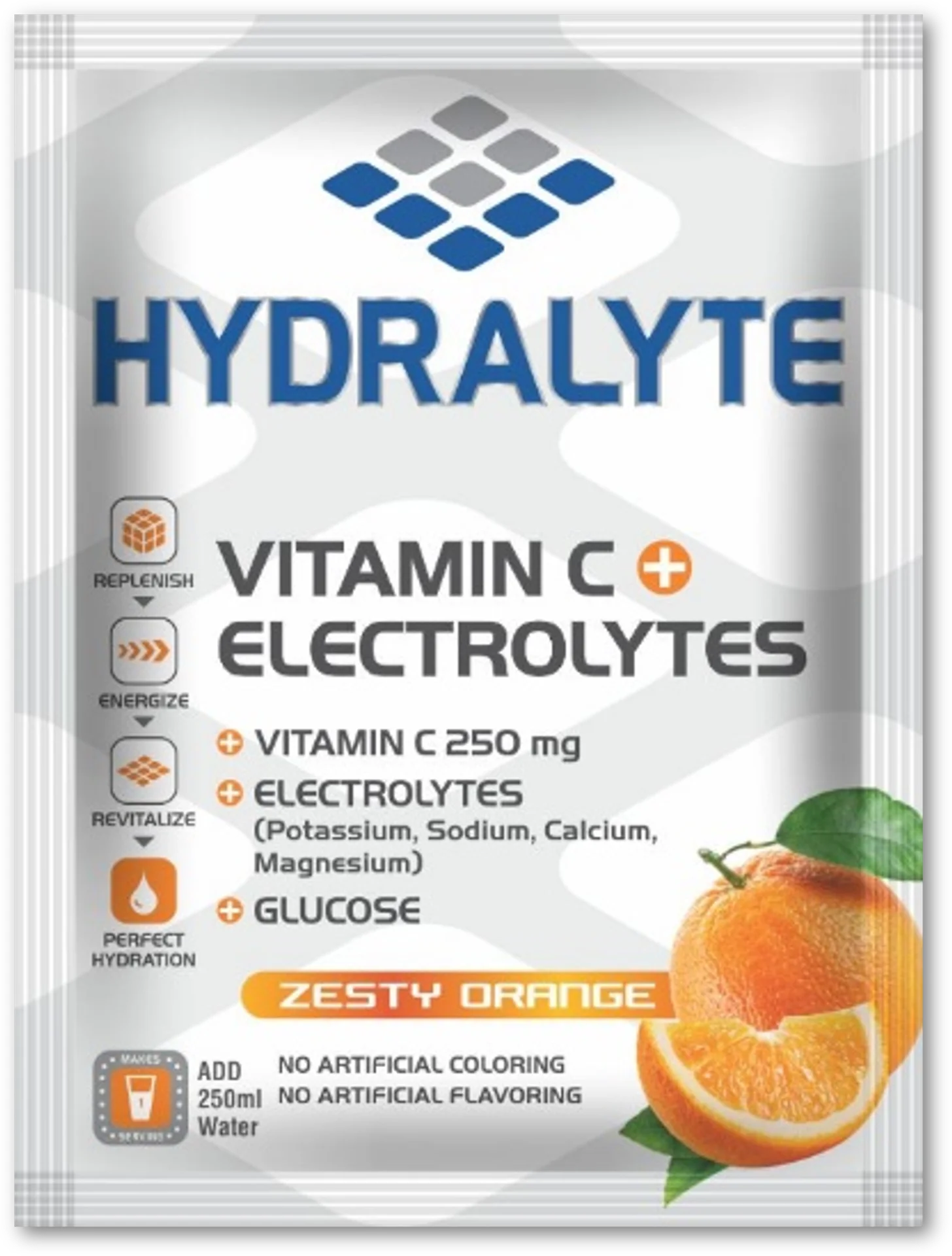 Hydralyte Vitamin C + Electrolyte Hydration Sports Drink Powder Mix | 1 Sachet make 250ml | Natural Electrolyte Replacement Supplement for Rapid Hydration | Orange Flavor, 10 gm