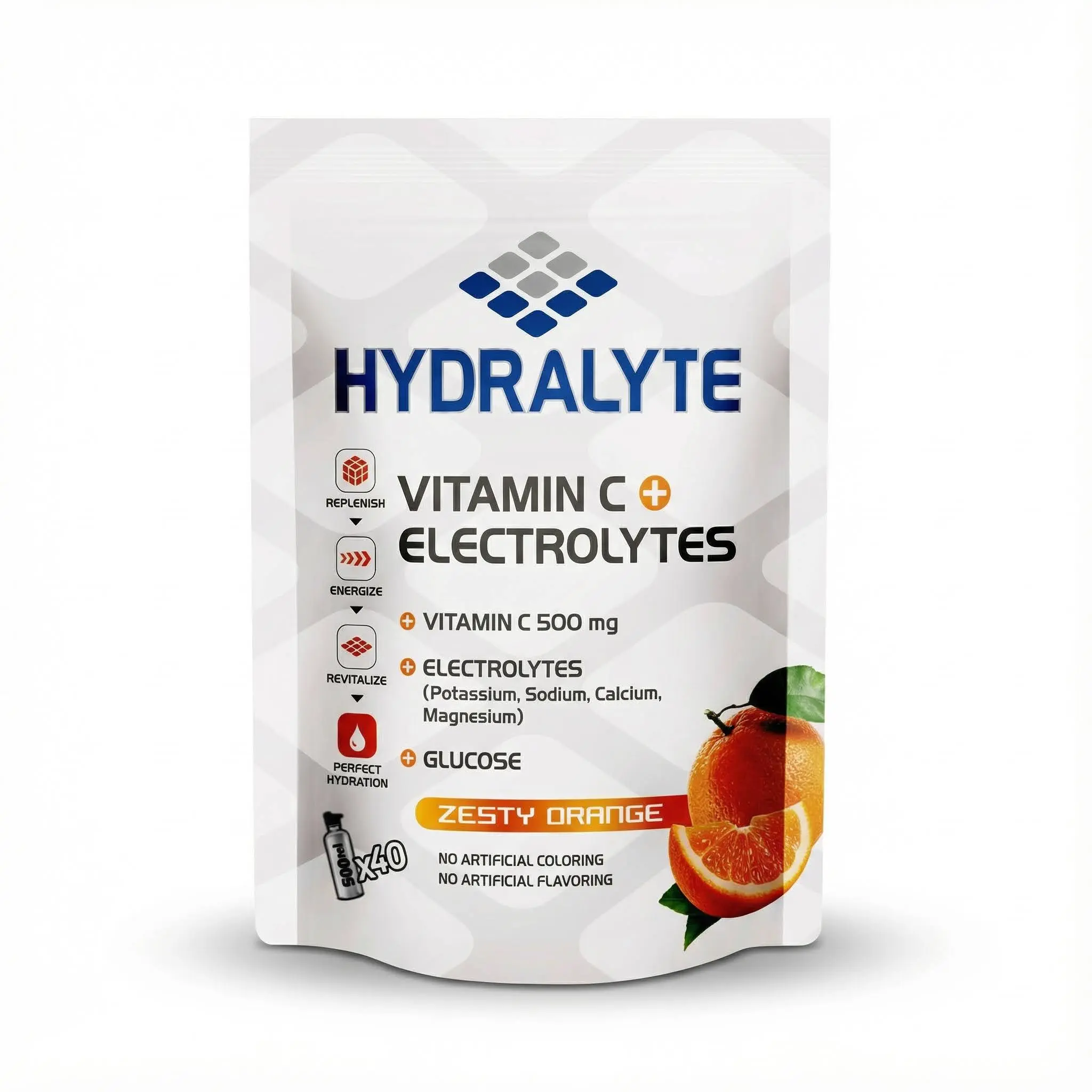 Hydralyte Vitamin C + Electrolyte Hydration Sports Drink Powder Mix Pouch | 80 Servings Per Container (250ml) | Natural Electrolyte Replacement Supplement for Rapid Hydration | Orange Flavor, 800 gm