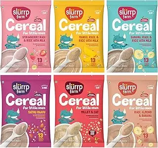 Slurrp Farm No Added Sugar, No Salt Multigrain Cereals Trial Pack Combo | Goodness of Millets - Ragi, Jowar, Oats | Healthy Food for Kids | Real Fruits, 300g (50g*6)