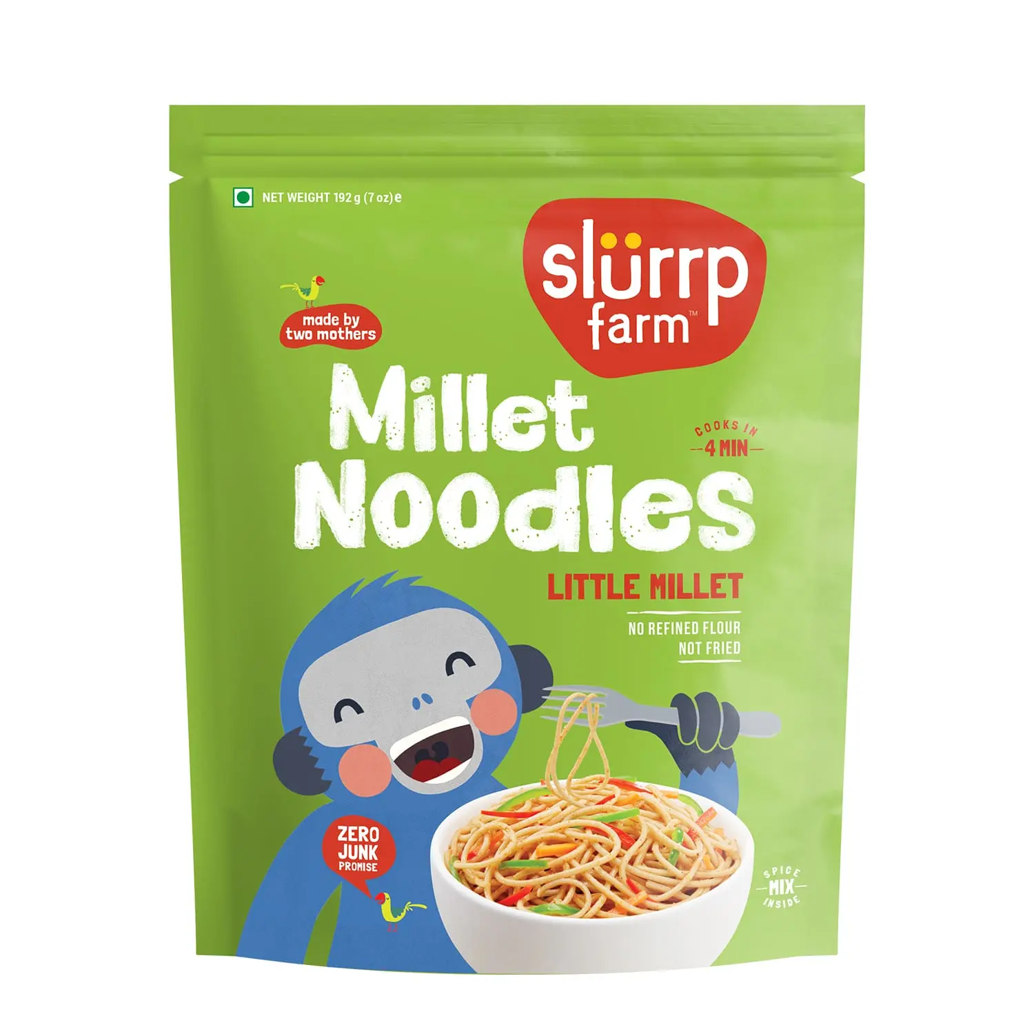 Slurrp Farm Millet Noodles | Mild Masala Millet Noodles 192g | NO White Flour | Not Fried, No MSG