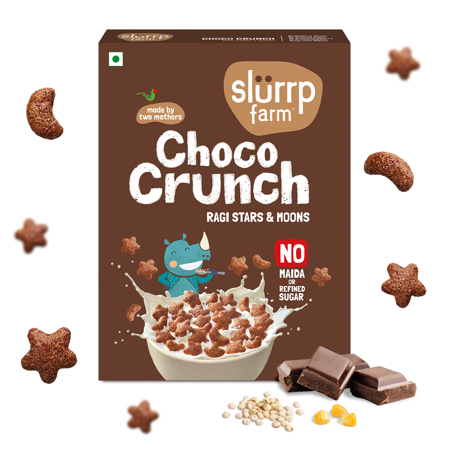 Slurrp Farm Choco Crunch Chocolate Breakfast Cereal 300g | Ragi Stars and Moons | No White Flour, No Refined Sugar, No Added Colour | Healthy Breakfast for Kids