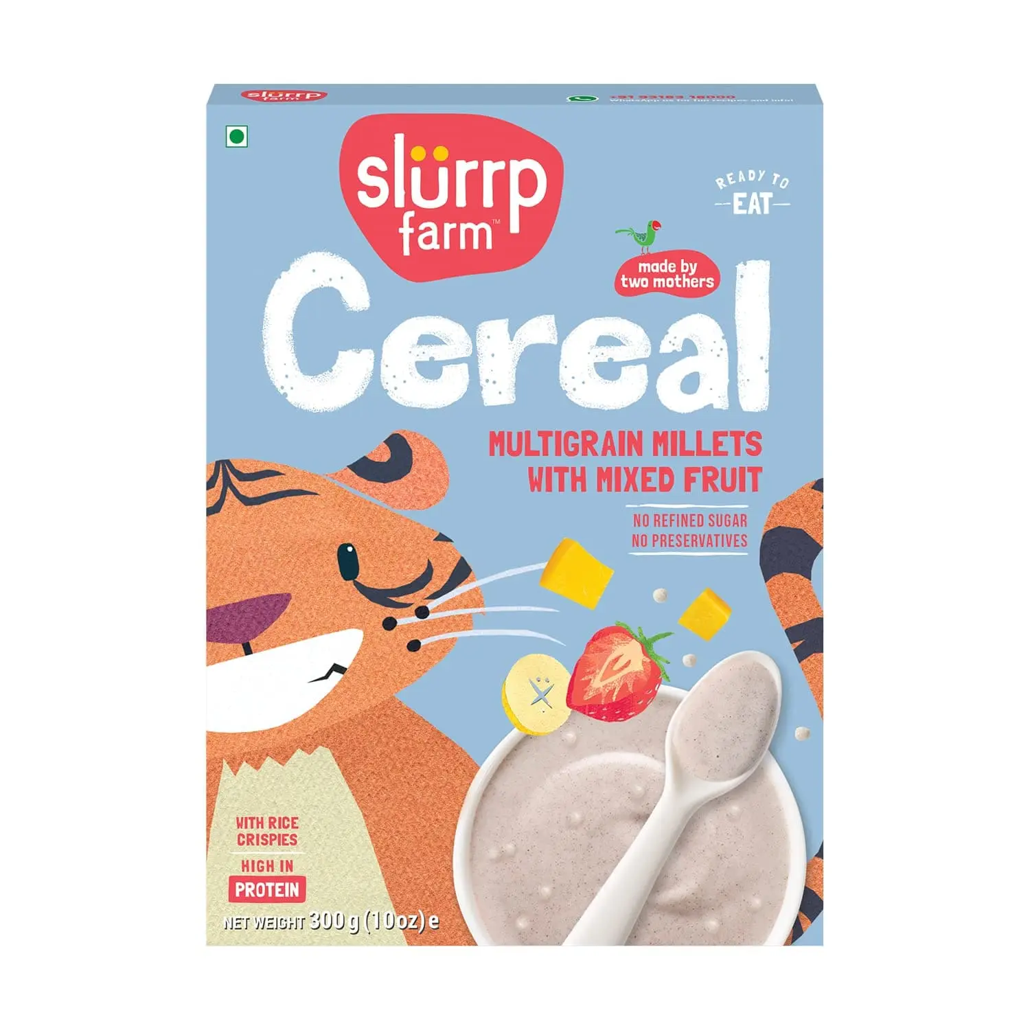 Slurrp Farm Multigrain Millets Cereal with Mixed Fruits and Rice Crispies | Rice & Jowar Cereal | 100% Sprouted Ragi | Instant Baby Food | No Refined Sugar | No Preservatives | Great for Travel, 300g