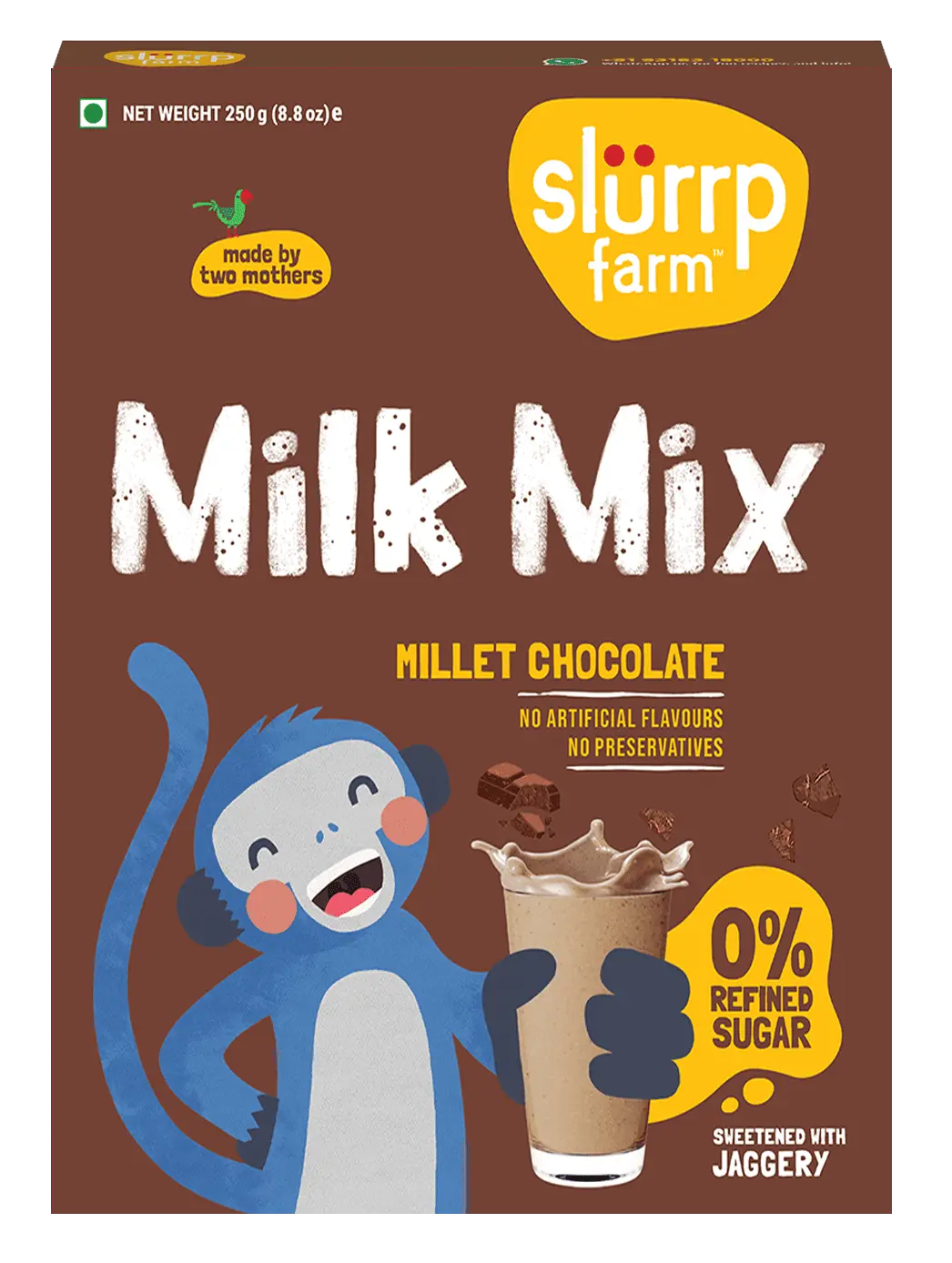Slurrp Farm Chocolate Nutrition Powder Milk Mix, Sweetened with Jaggery Powder, Contains Jowar and Oats, with 10 Essential Nutrients, 250 g | NO Added Sugar