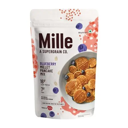 Millé Blueberry Millet Pancake | NO MAIDA | Eggless | Gluten Free | High Plant Protein | Low Carbs | Low GI Millet Grain | No Refined Sugar | 250 grams
