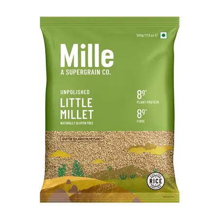 Millé Little Millet Whole Grain | Kutki | Gluten Free | No Chemicals | High Plant Protein and Fibre | Millet Rice | Vegan | 100% Whole Grain | 500 g