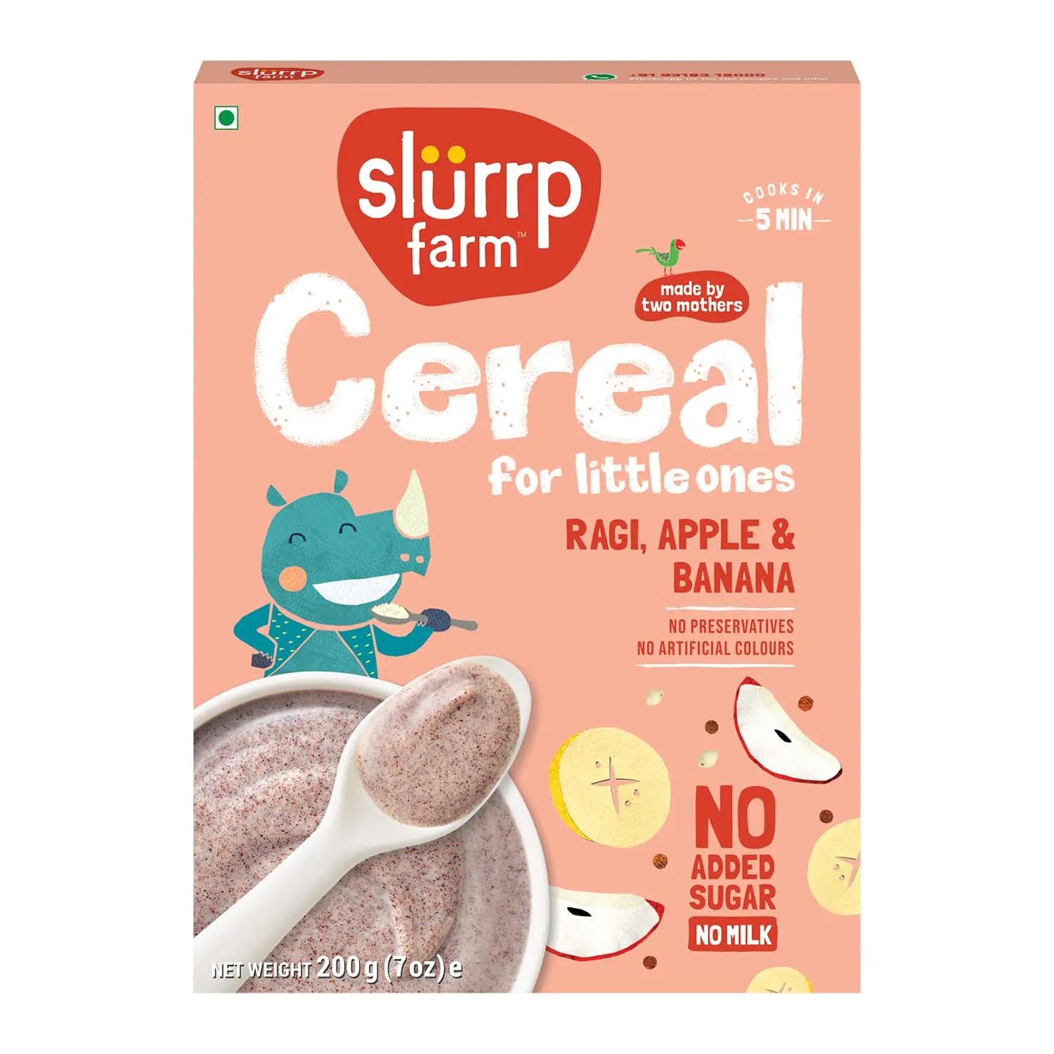 Slurrp Farm Instant Ragi & Apple Cereal, Real Apple & Banana, Cereal with No Milk, No Preservatives, 200g | NO Added Sugar