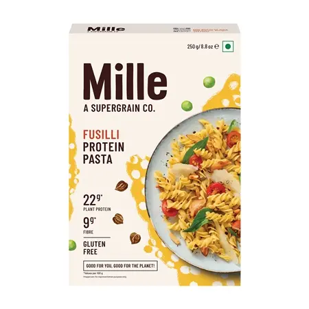 Mille High Protein Fusilli Pasta | Gluten Free| 1.8X Plant Protein | No Maida | 250Gms