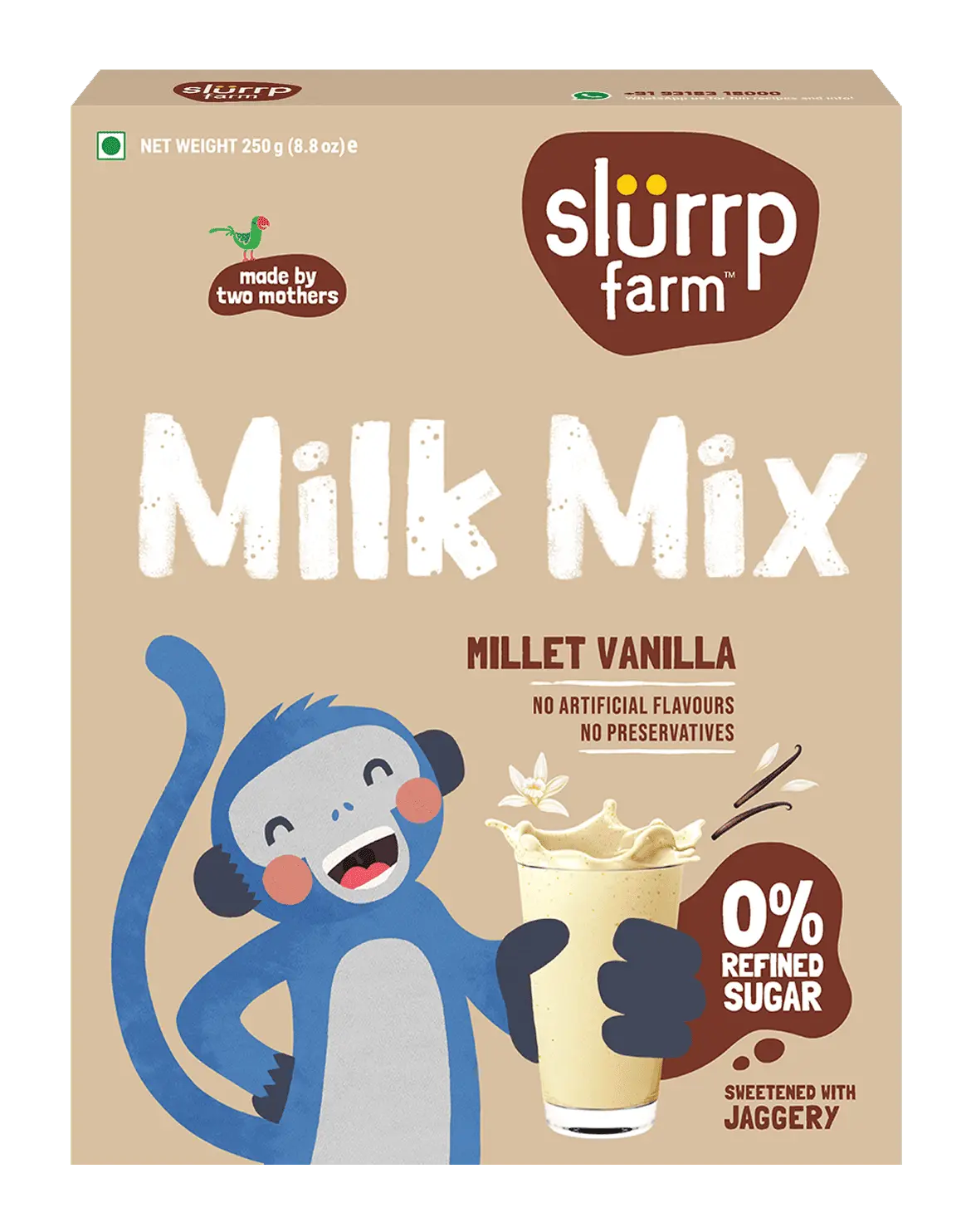 Slurrp Farm Vanilla Nutrition Powder Milk Mix, Sweetened with Jaggery Powder, Contains Jowar and Oats, with 10 Essential Nutrients, 250 g | NO Added Sugar