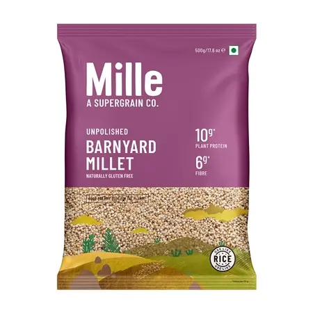Mille Barnyard Millet Whole Grain | Gluten Free | No Chemicals | High Plant Protein and Fibre | Dailya, Oats, Suji Replacement | Vegan | Just cook for 6 minutes | 500gm