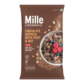Mille High PROTEIN Chocolate Oatmeal with Fruit & Nuts | Power of 5 grains - Oats, Ragi, Jowar, Barley, Wheat | Flax seeds, Almonds, Raisins | Healthy High Fibre Breakfast Cereal | 400g
