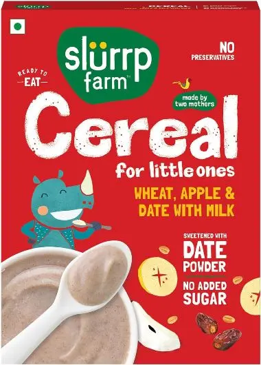 Slurrp Farm No Added Sugar Instant Cereal | Wheat, Apple & Date with Milk | No Preservatives | Mildly Sweetened with Date Powder | 200g