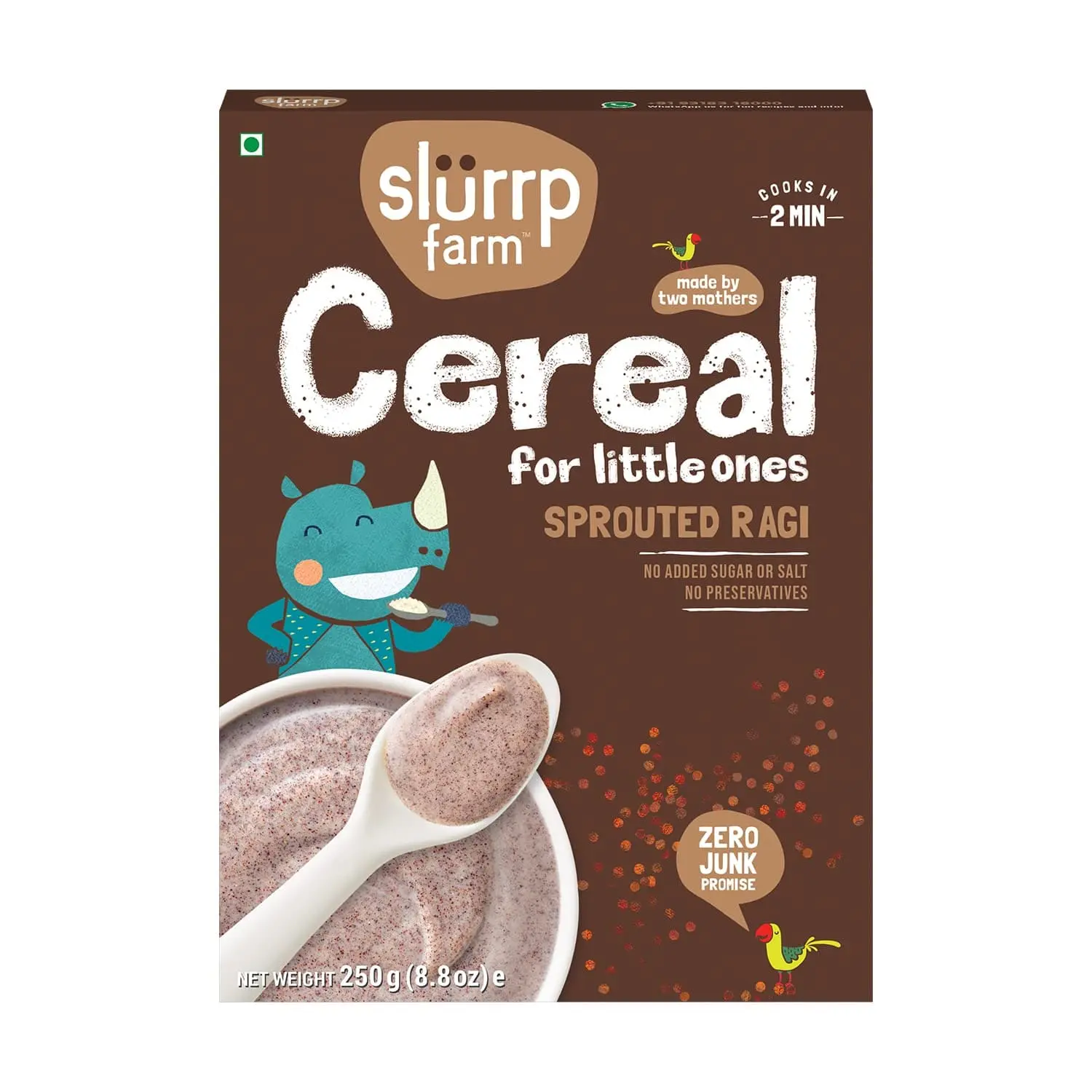 Slurrp Farm Sprouted Ragi Cereal Powder – 250g | No Added Sugar or Salt | Instant Superfood for Babies & Toddlers | Wholesome & Natural Nutrition