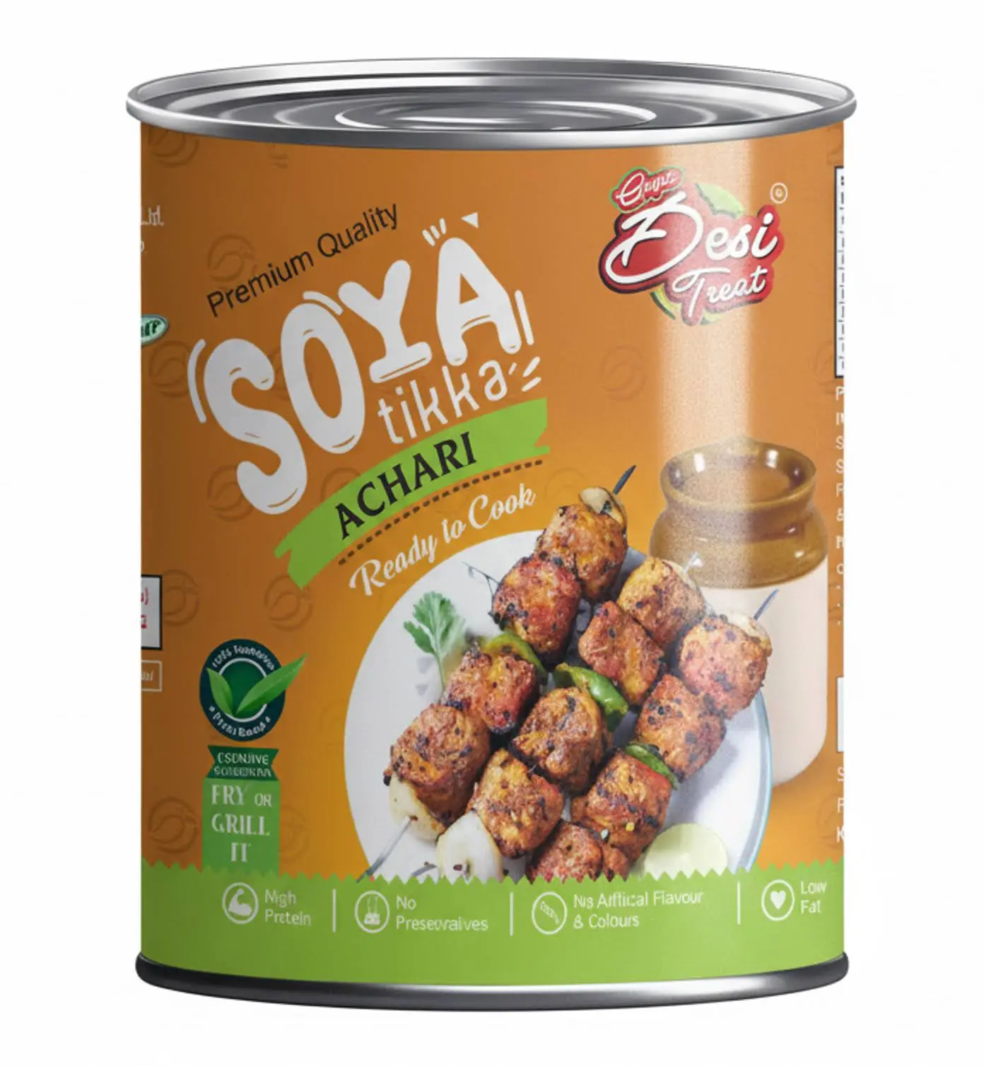 Desi Treat Achari Soya Tikka | Ready-to-Cook Vegetarian Snack | Authentic Indian Spices | High Protein Plant-Based Tikka | Ideal for Grill & Air Fryer | 800g Pack