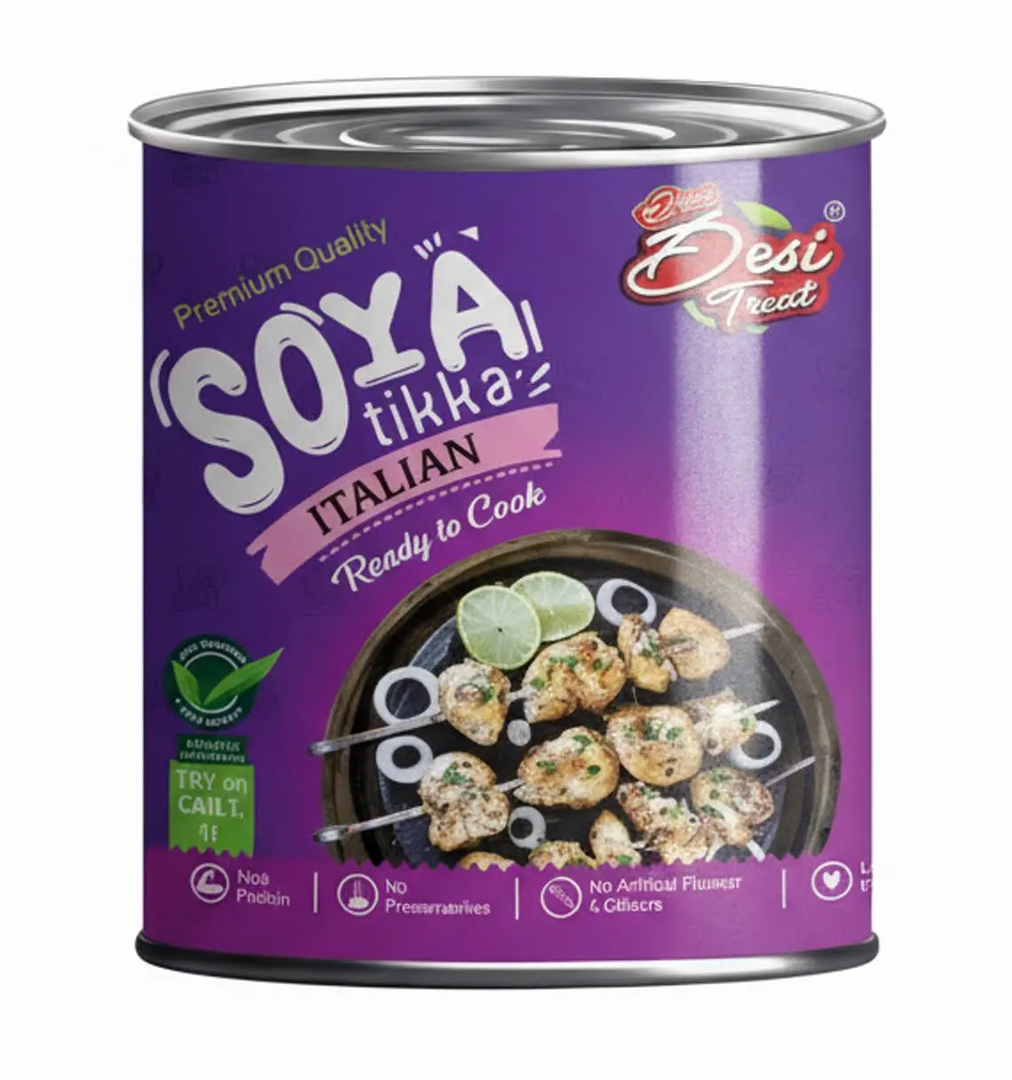 Desi Treat Soya Tikka with Italian Herbs | High Protein Vegetarian Snack | Ready to Cook | Plant-Based Meat Alternative | Grill, Air Fry, or Pan Cook | 800g Pack
