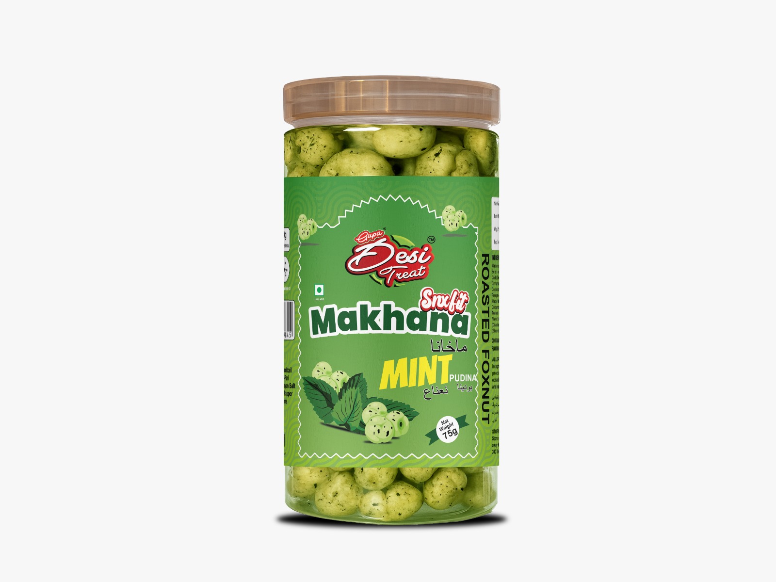 Desi Treat Mint (Pudina) Roasted Makhana - Refreshing Spiced Foxnuts Snack, 75g