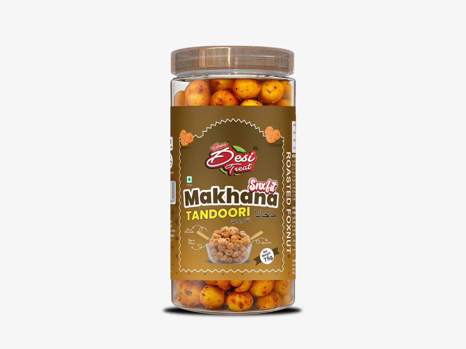 Desi Treat Tandoori Roasted Makhana - Smoky Indian Spice Foxnuts Snack, 75g