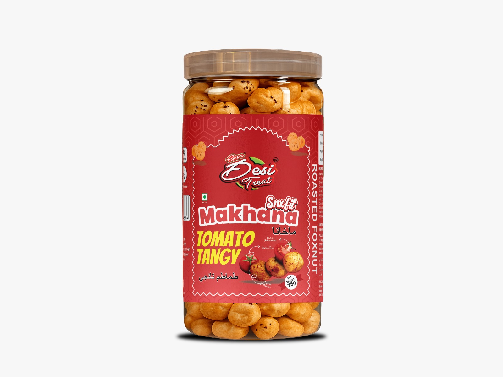 Desi Treat Tangy Tomato Roasted Makhana - Sweet & Sour Foxnuts Snack, 75g