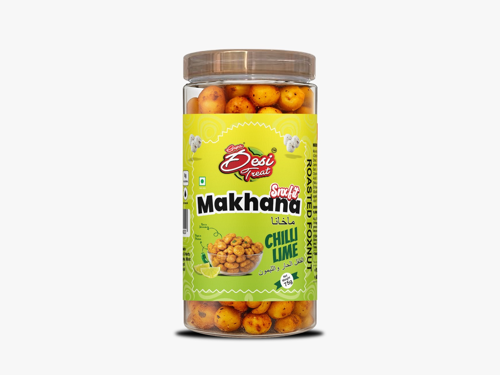 Desi Treat Chilli Lime Roasted Makhana - Zesty & Spicy Foxnuts Snack, 75g