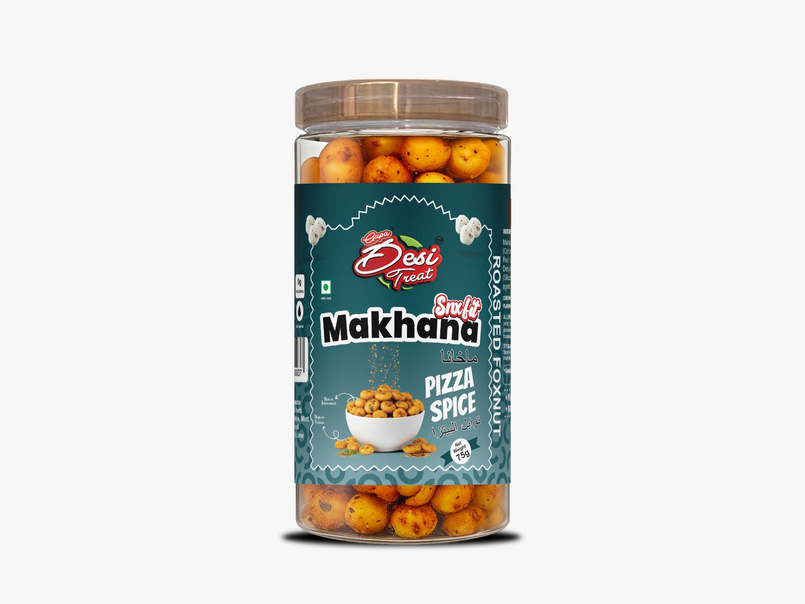 Desi Treat Pizza Spice Roasted Makhana - Italian Flavor Foxnuts Snack, 75g