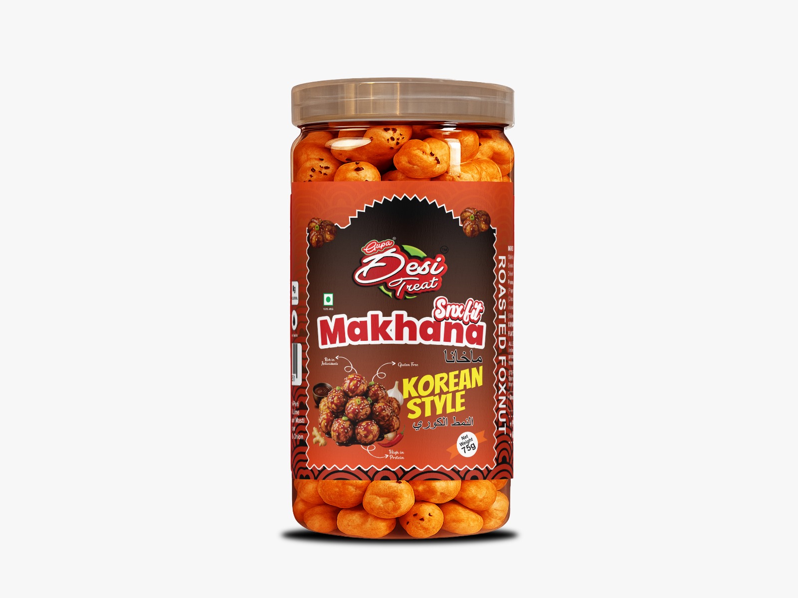 Desi Treat Korean Style Roasted Makhana - Asian Inspired Savory Foxnuts Snack, 75g
